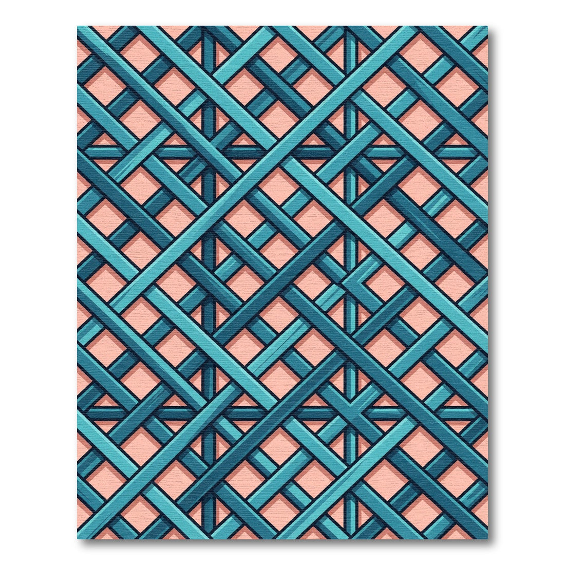 Teal Lattice Grid Layered Geometric Rug