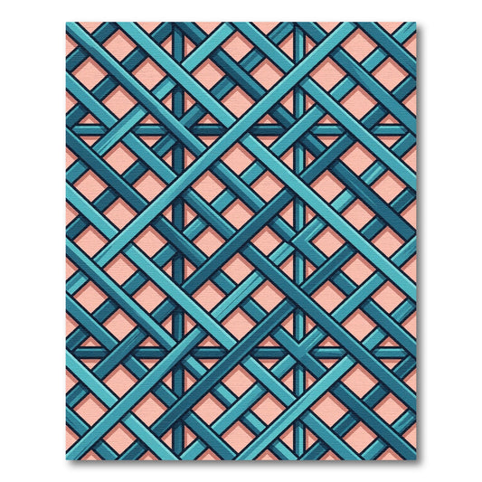 Teal Lattice Grid Layered Geometric Rug