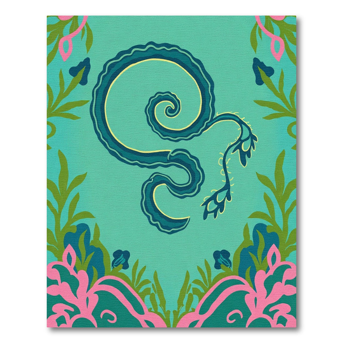 Whimsical Teal Floral Scroll Rug