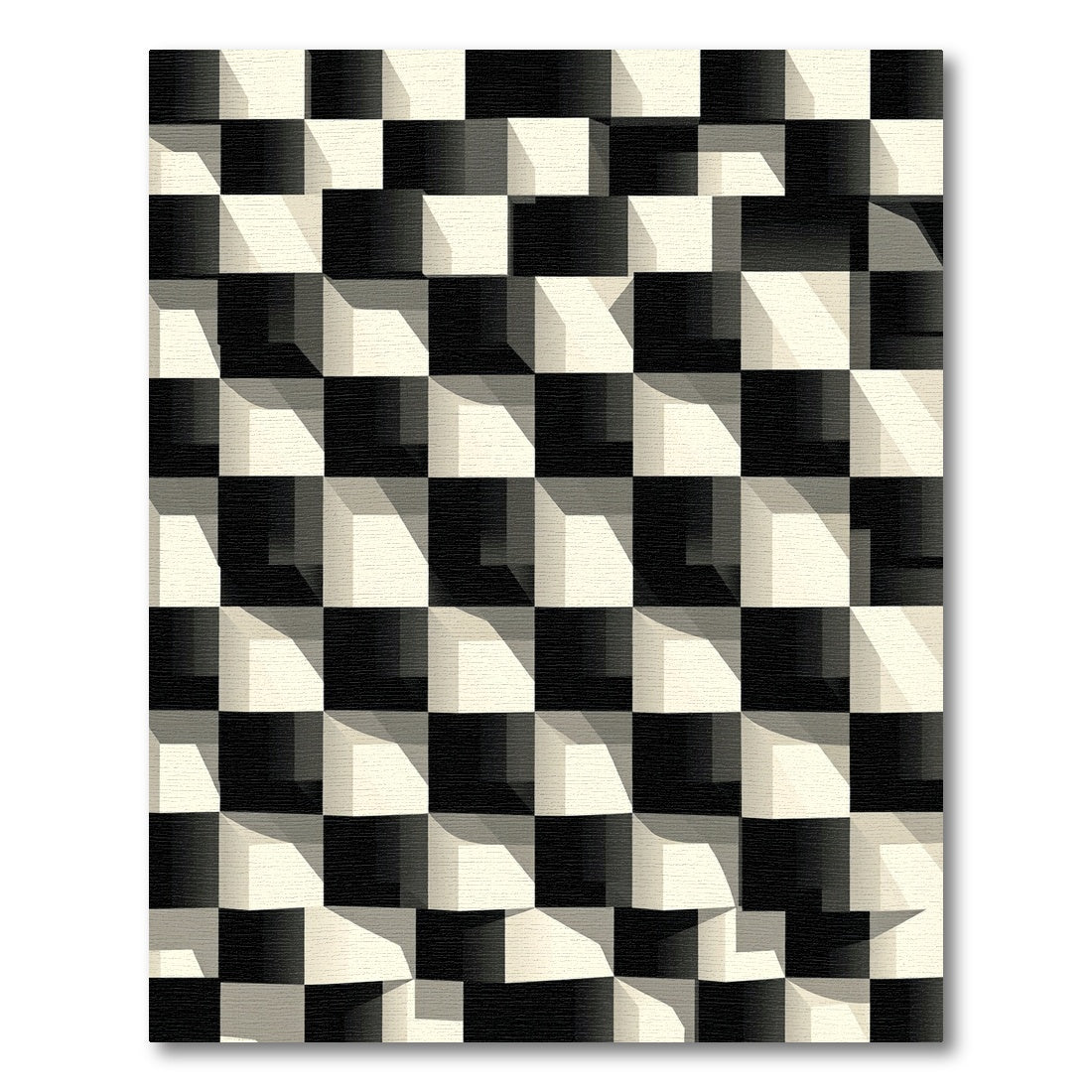 Monochromatic 3D Illusion Checkerboard Rug