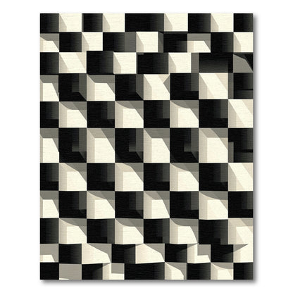 Monochromatic 3D Illusion Checkerboard Rug