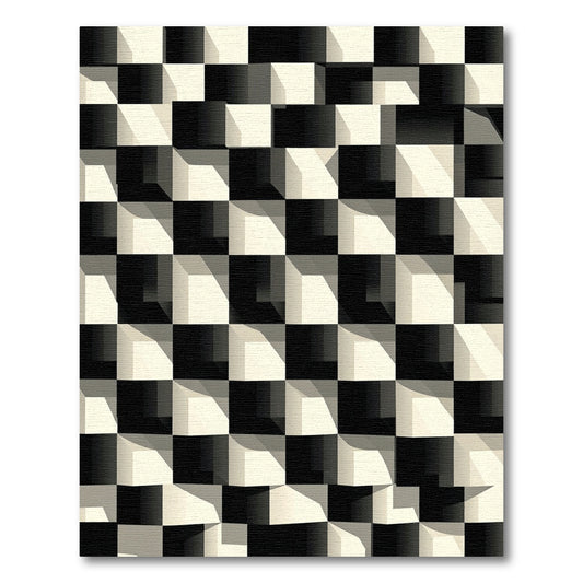 Monochromatic 3D Illusion Checkerboard Rug