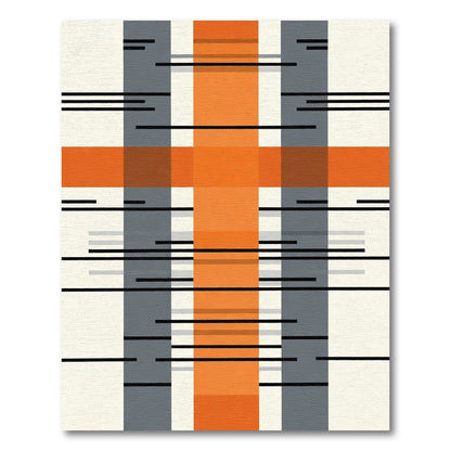 Modern Orange Gray Stripe Abstract Rug