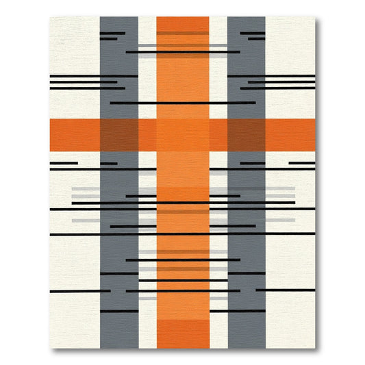 Modern Orange Gray Stripe Abstract Rug