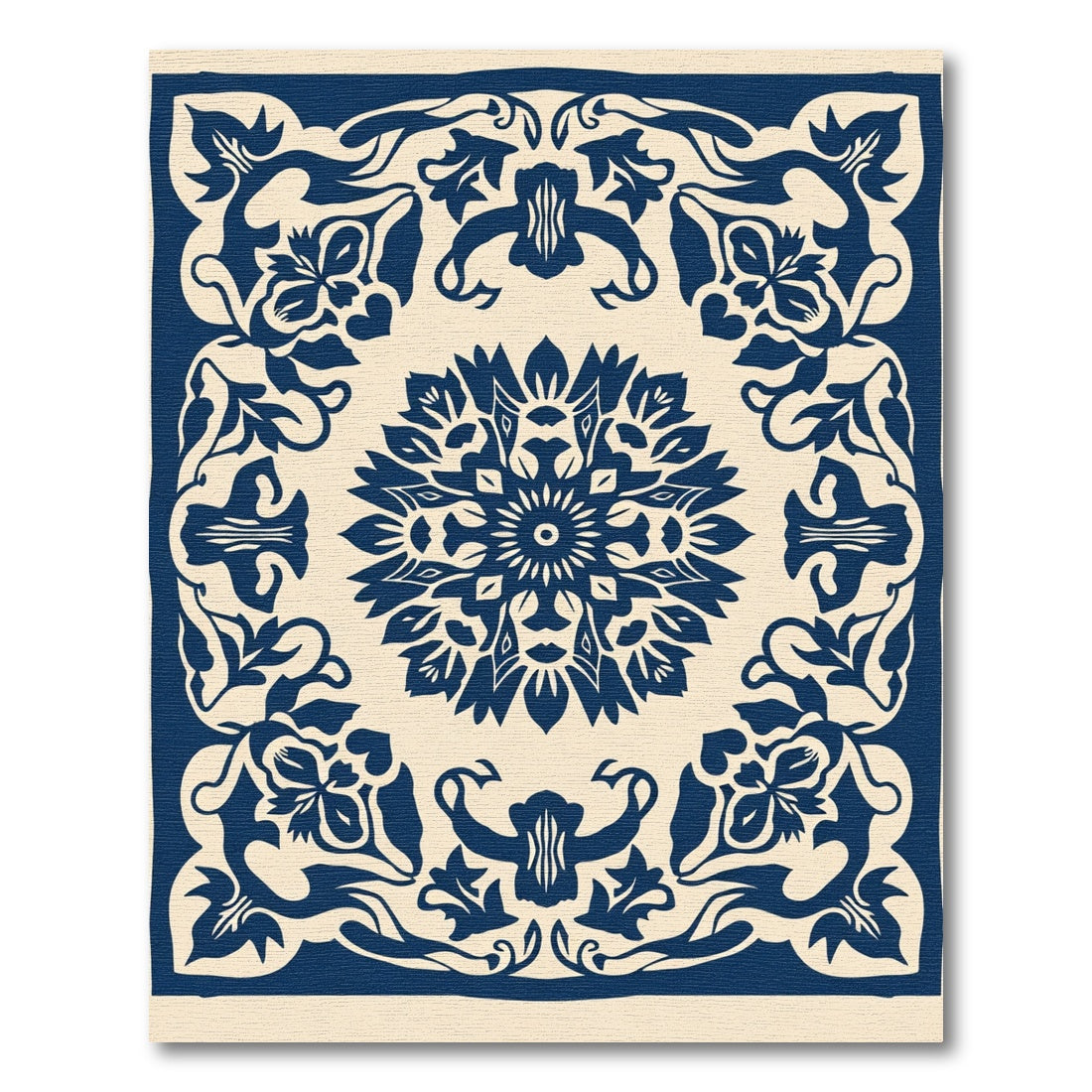 Indigo Floral Medallion Traditional Rug