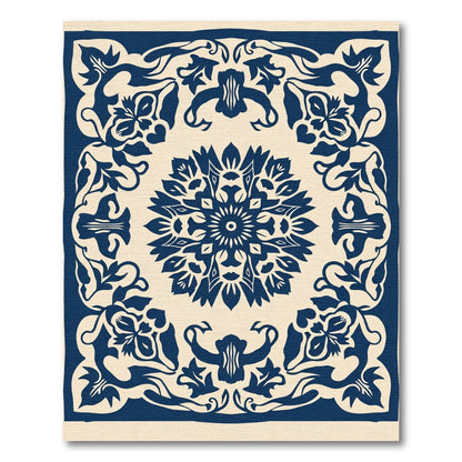 Indigo Floral Medallion Traditional Rug
