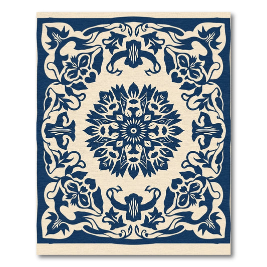 Indigo Floral Medallion Traditional Rug
