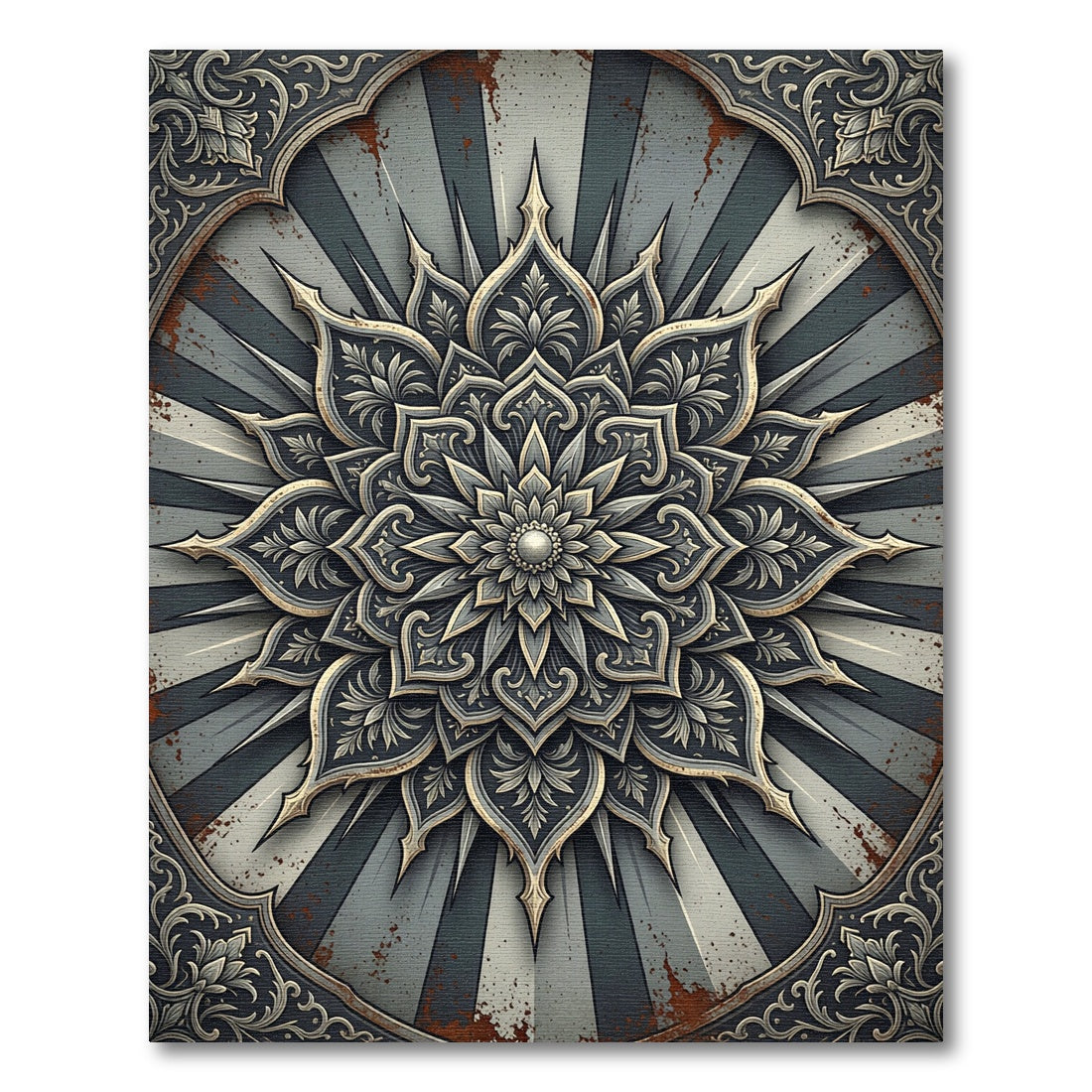 Metallic Gray Floral Starburst Medallion Rug