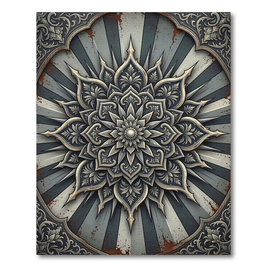 Metallic Gray Floral Starburst Medallion Rug