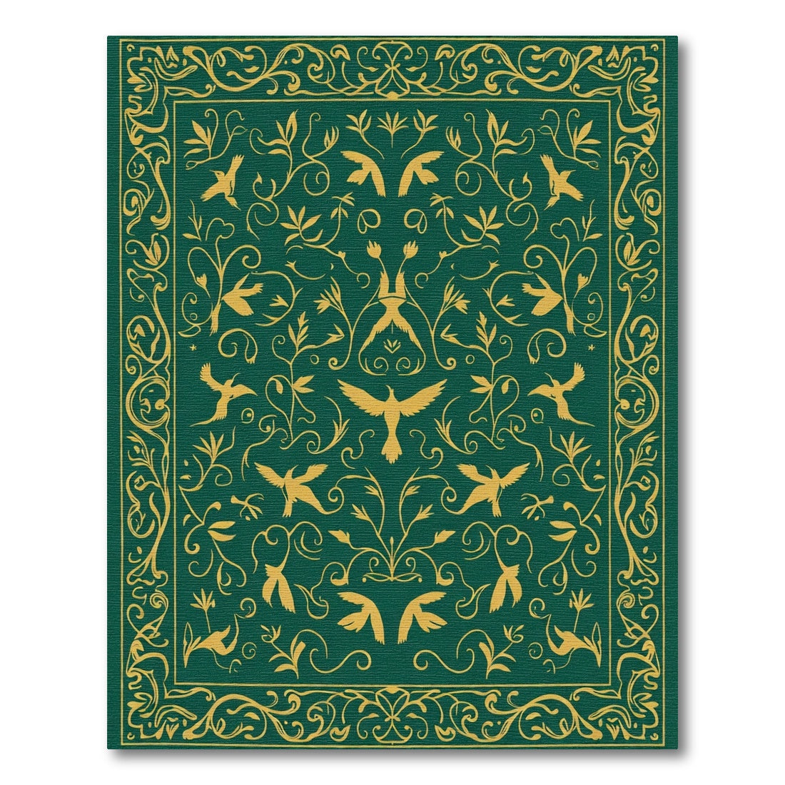 Golden Birds And Vines Classic Art Rug
