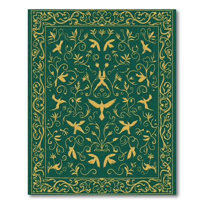 Golden Birds And Vines Classic Art Rug