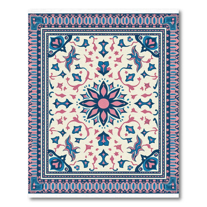 Ornate Blue Pink Floral Mandala Rug