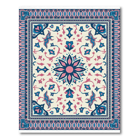 Ornate Blue Pink Floral Mandala Rug
