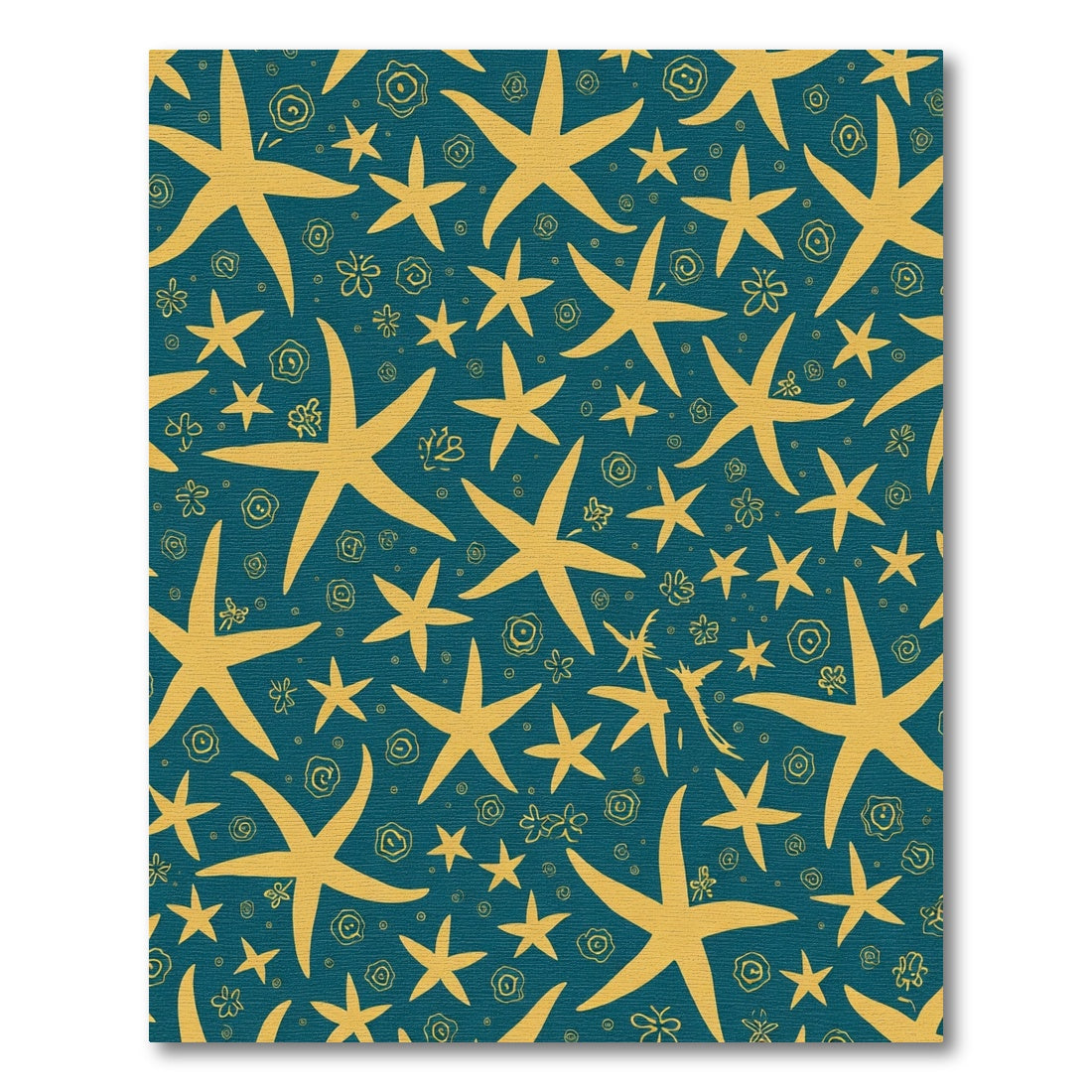 Golden Starfish Teal Repeating Sea Creatures Rug