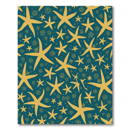 Golden Starfish Teal Repeating Sea Creatures Rug