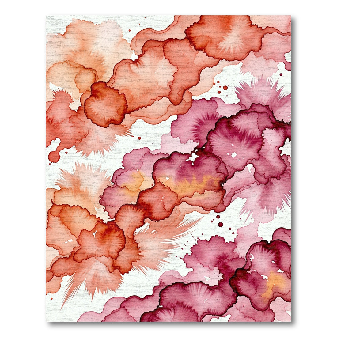 Vibrant Coral and Magenta Watercolor Abstract Rug