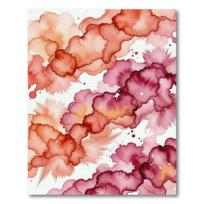 Vibrant Coral and Magenta Watercolor Abstract Rug