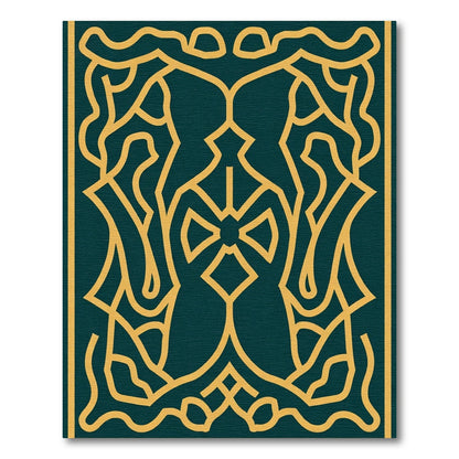 Deep Teal Yellow Abstract Symmetry Rug