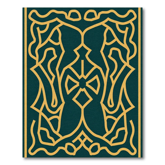 Deep Teal Yellow Abstract Symmetry Rug