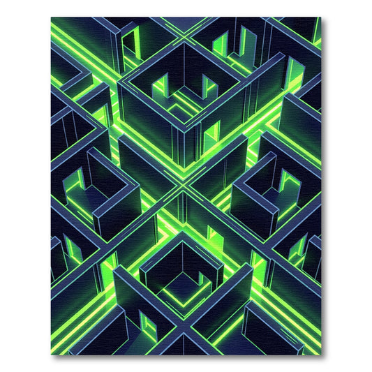 Neon Cyber Labyrinth Geometric Grid Rug