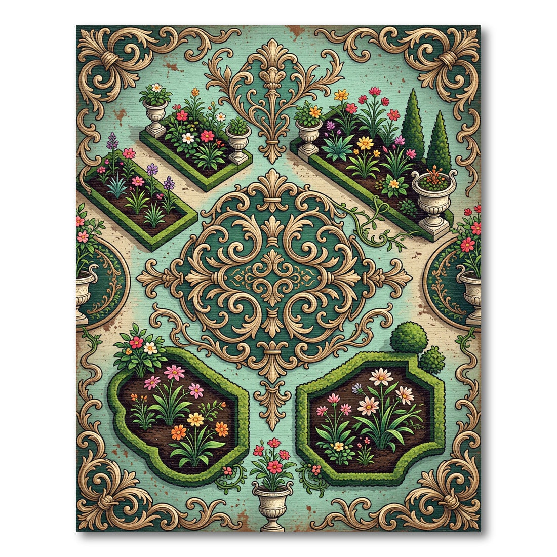 Elegant Sage Botanical Filigree Garden Rug
