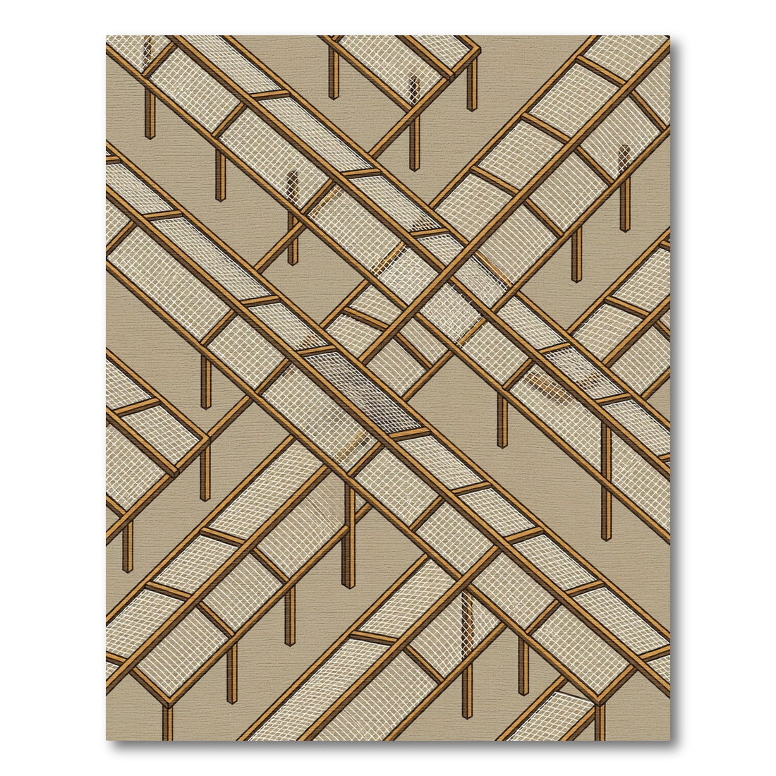 Abstract Wood Structure Geometric Overlay Rug