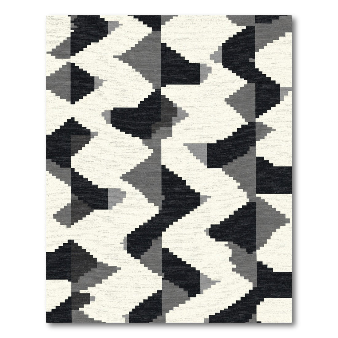 Geometric Zigzag Monochrome Pixel Rug