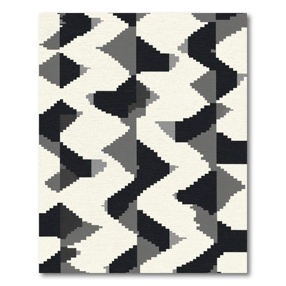 Geometric Zigzag Monochrome Pixel Rug