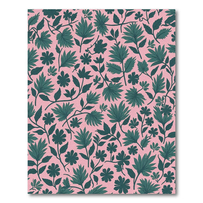 Pink Teal Leafy Floral Arrangement Rug