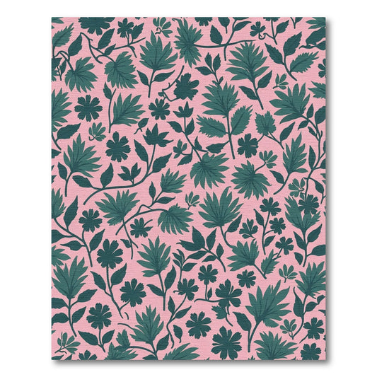 Pink Teal Leafy Floral Arrangement Rug