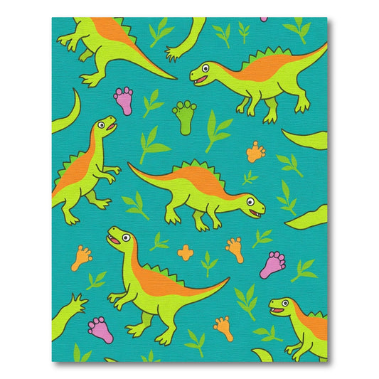 Cute Green Dinosaurs Turquoise Playful Theme Rug