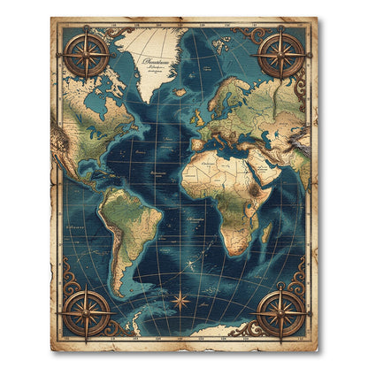 Antique Cartographic World Map Nautical Chart Rug