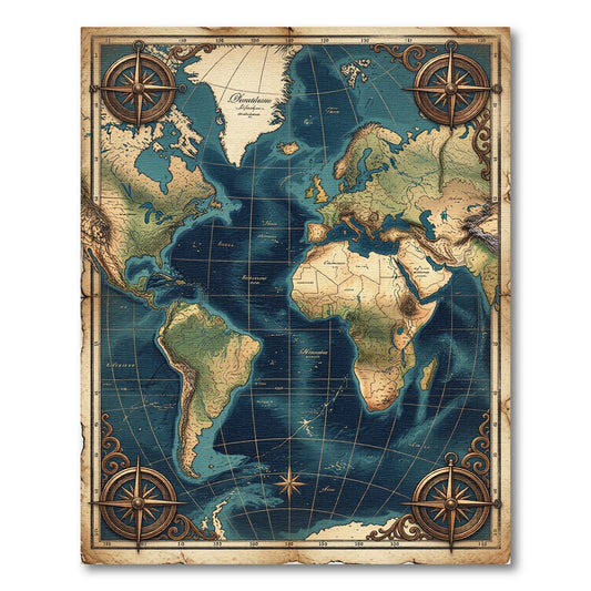 Antique Cartographic World Map Nautical Chart Rug