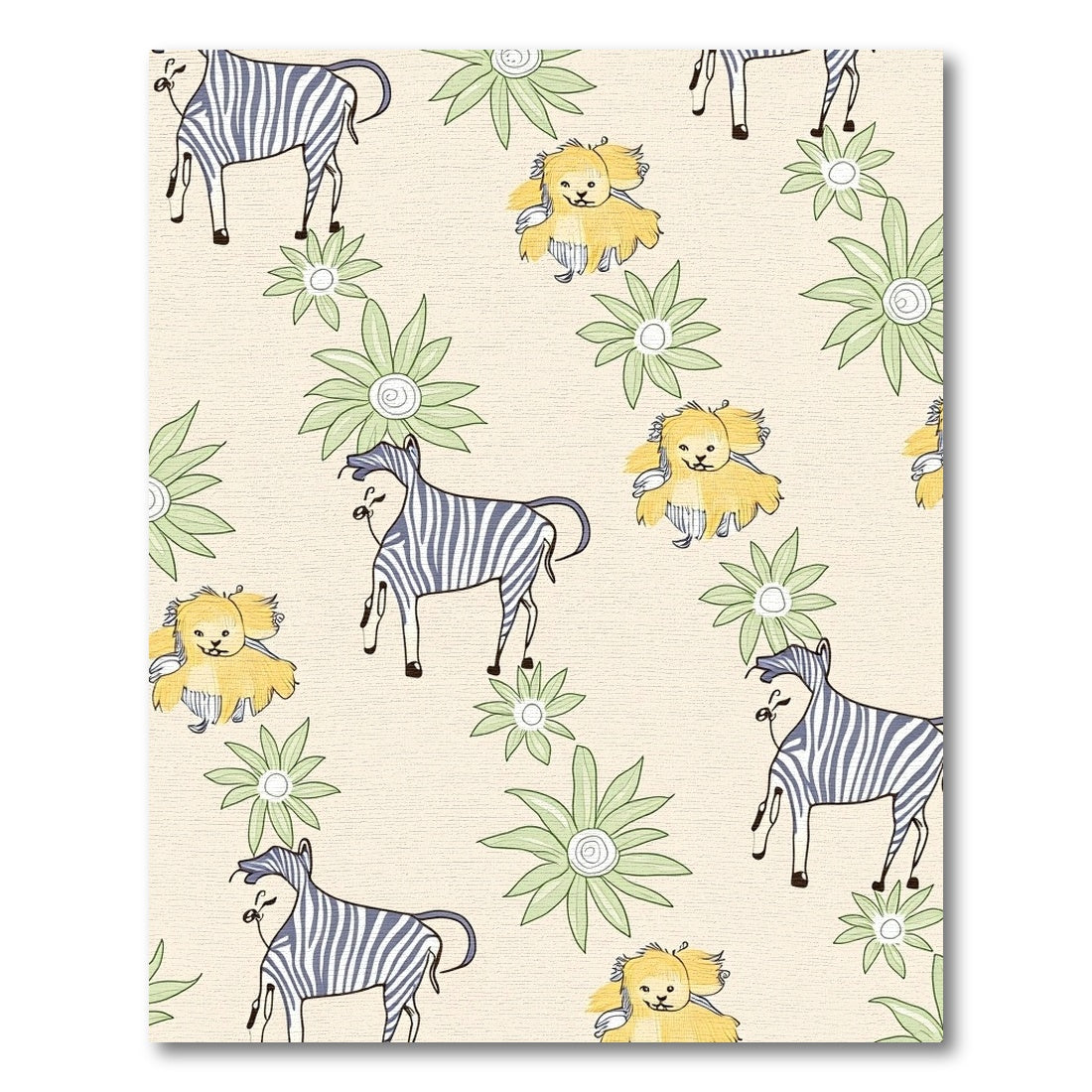 Whimsical Yellow Lion Zebra Floral Rug
