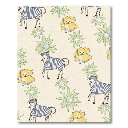 Whimsical Yellow Lion Zebra Floral Rug