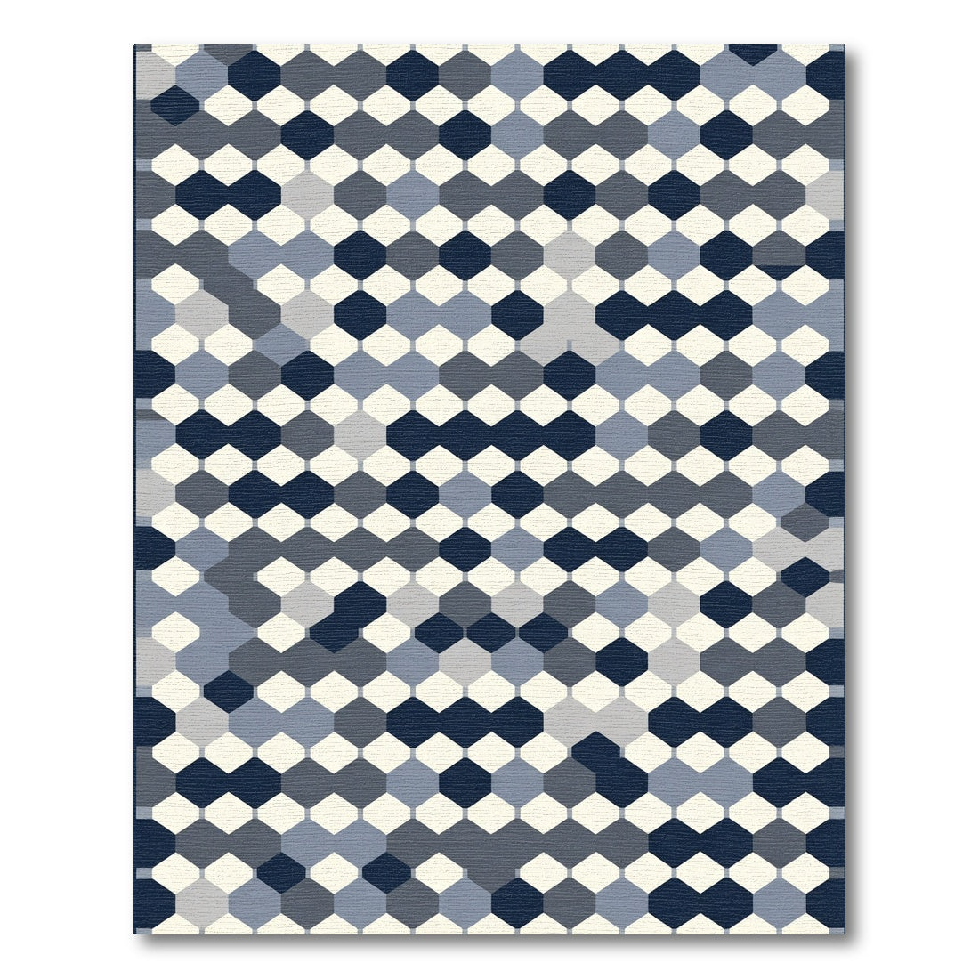 Navy Blue Gray Hexagon Tessellation Rug