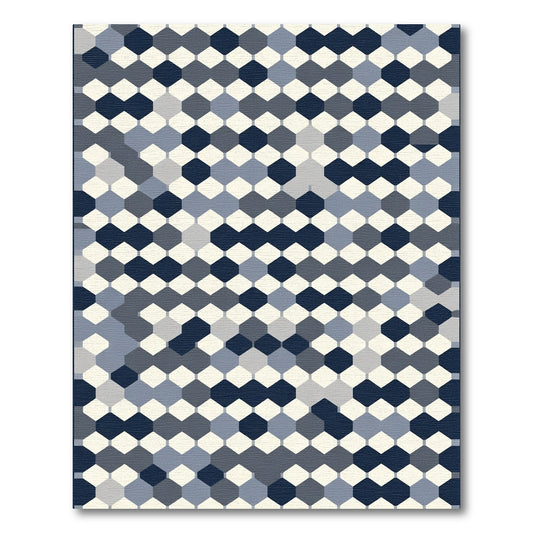 Navy Blue Gray Hexagon Tessellation Rug