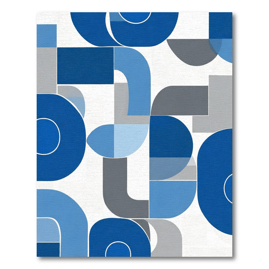 Modern Blue Geometric Abstract Curve Rug