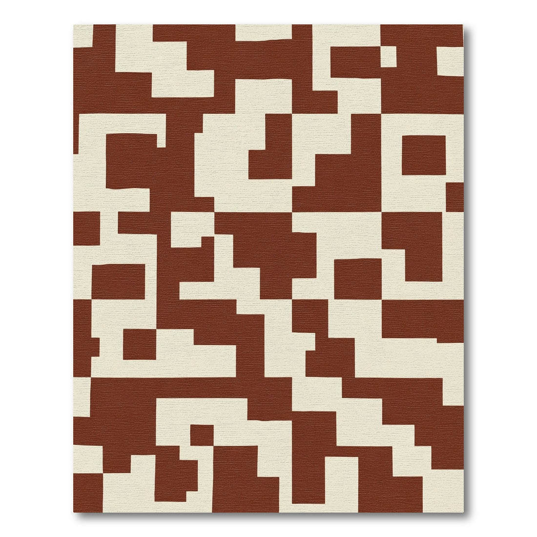 Deep Red Cream Geometric Blocks Rug