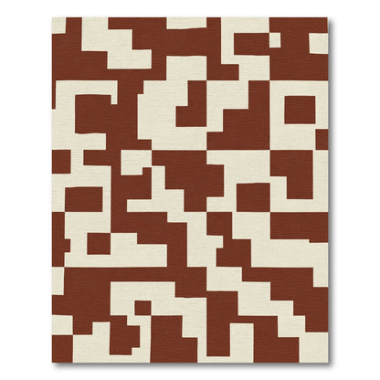 Deep Red Cream Geometric Blocks Rug