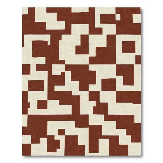Deep Red Cream Geometric Blocks Rug