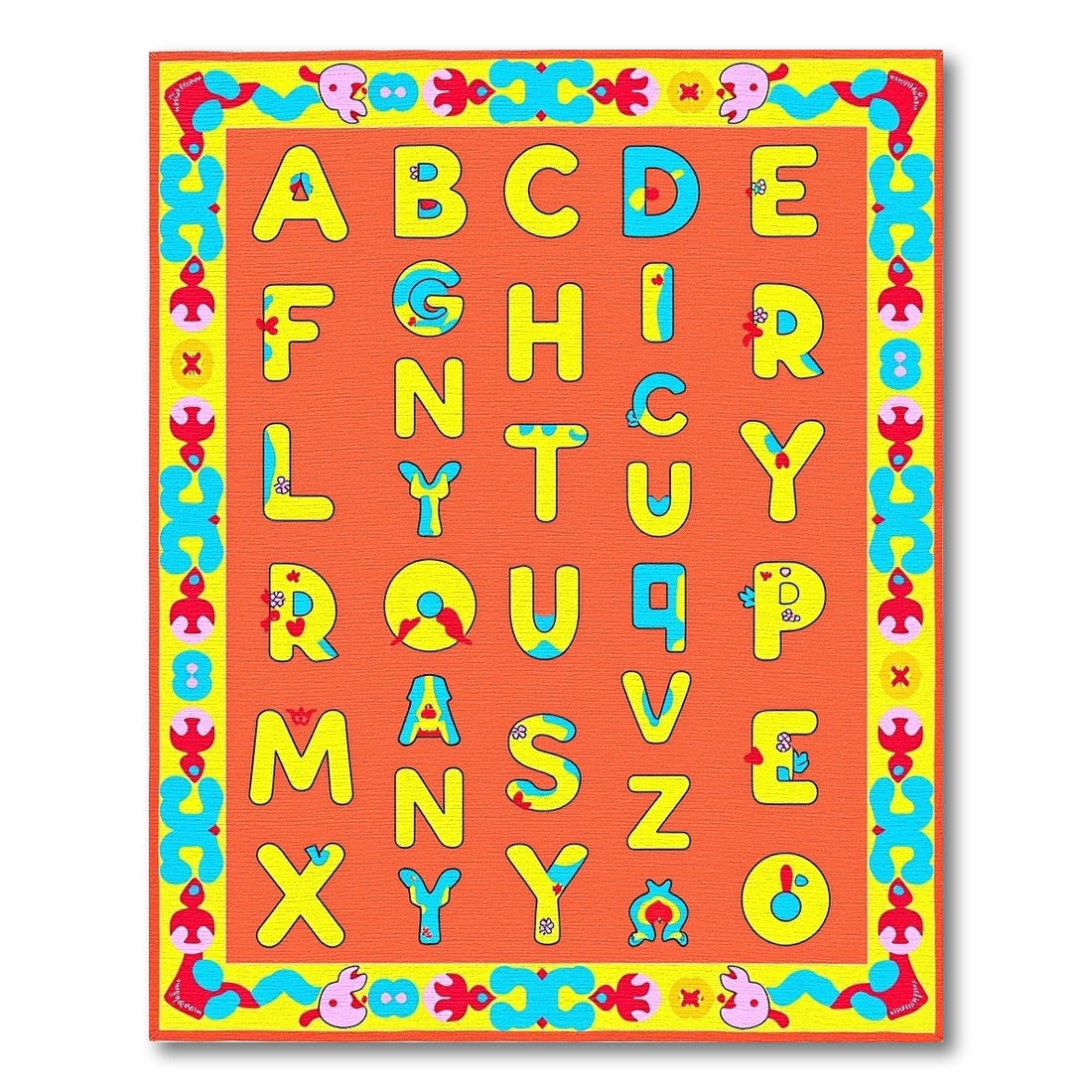 Bright Yellow Alphabet Letters Orange Rug