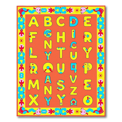 Bright Yellow Alphabet Letters Orange Rug