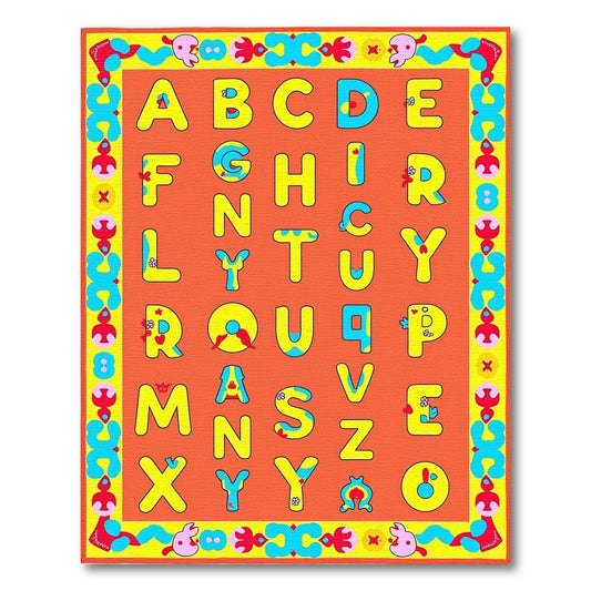 Bright Yellow Alphabet Letters Orange Rug