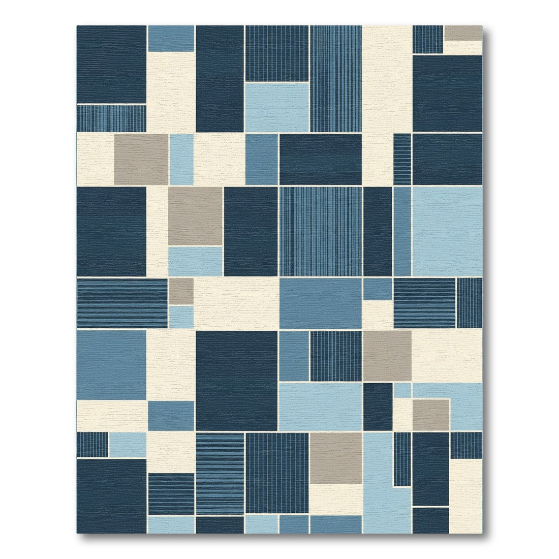 Geometric Blue Beige Block Patchwork Rug
