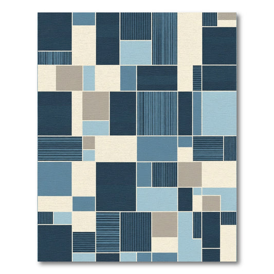 Geometric Blue Beige Block Patchwork Rug