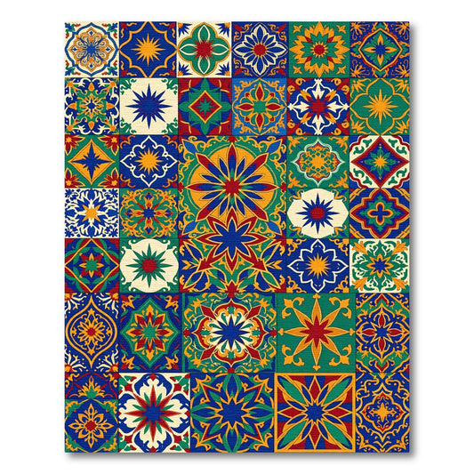 Colorful Royal Blue Medallion Mosaic Rug