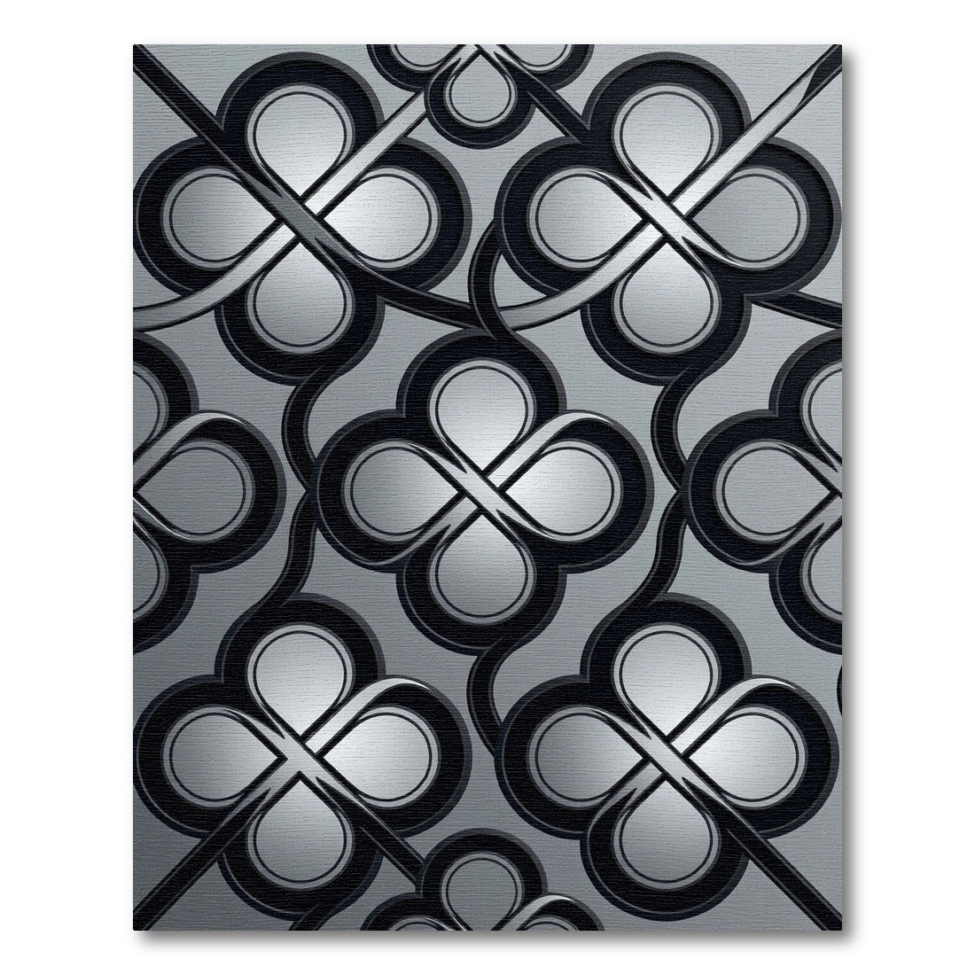 Sophisticated Silver Interlocking Quatrefoil Metallic Rug