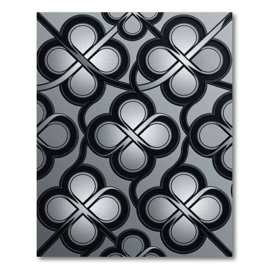 Sophisticated Silver Interlocking Quatrefoil Metallic Rug