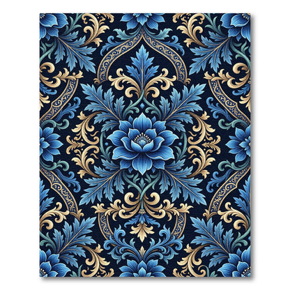 Deep Blue Golden Baroque Floral Rug